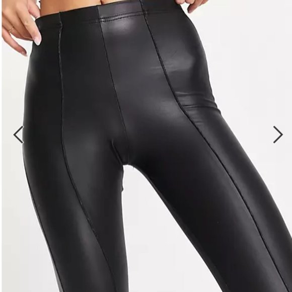 Topshop wetlook split front flared pant in black - Picture 2 of 4